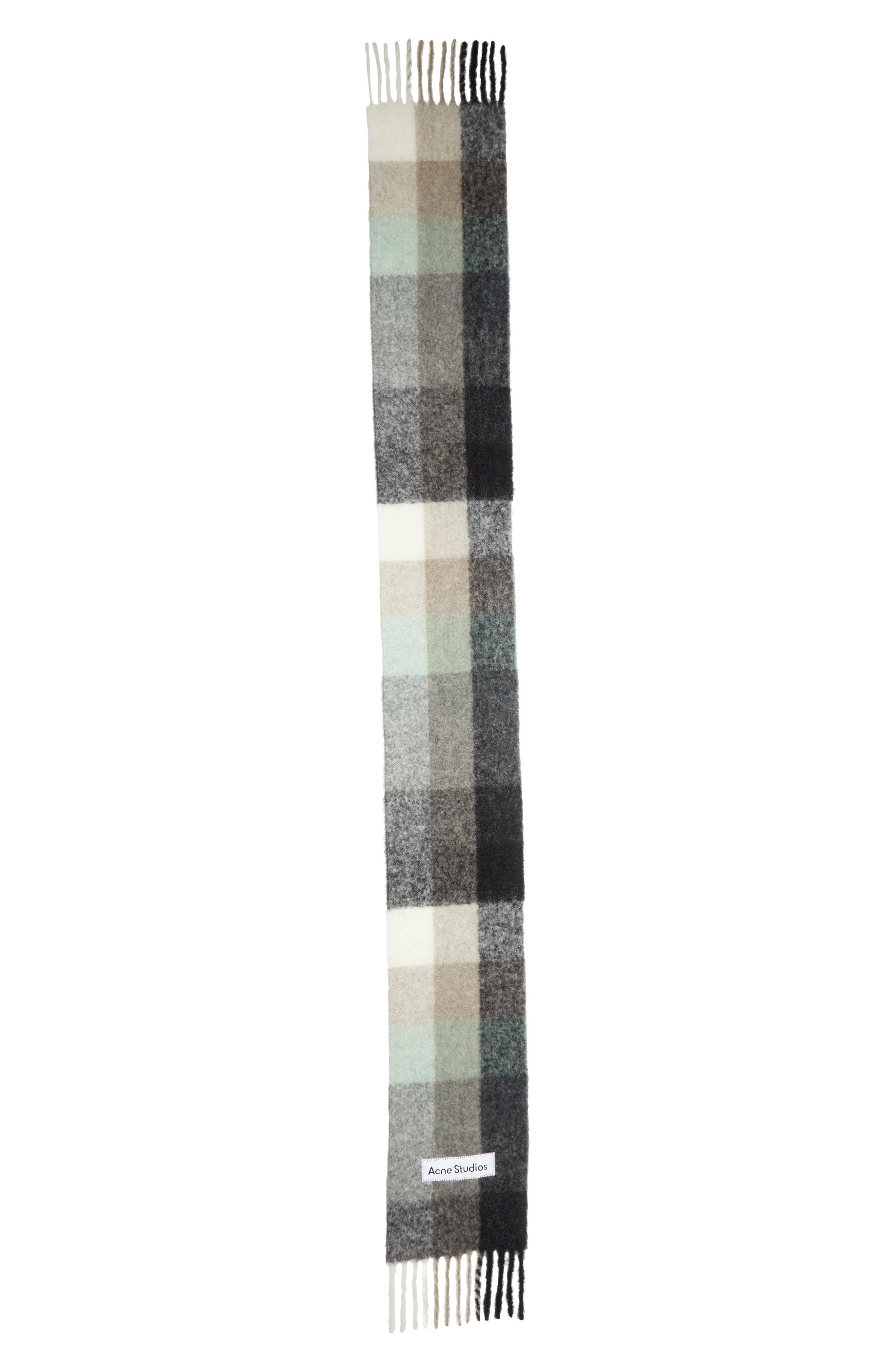 Acne Studios Vally Plaid Alpaca, Wool & Mohair Blend Scarf in Green/Grey/Black at Nordstrom - 1