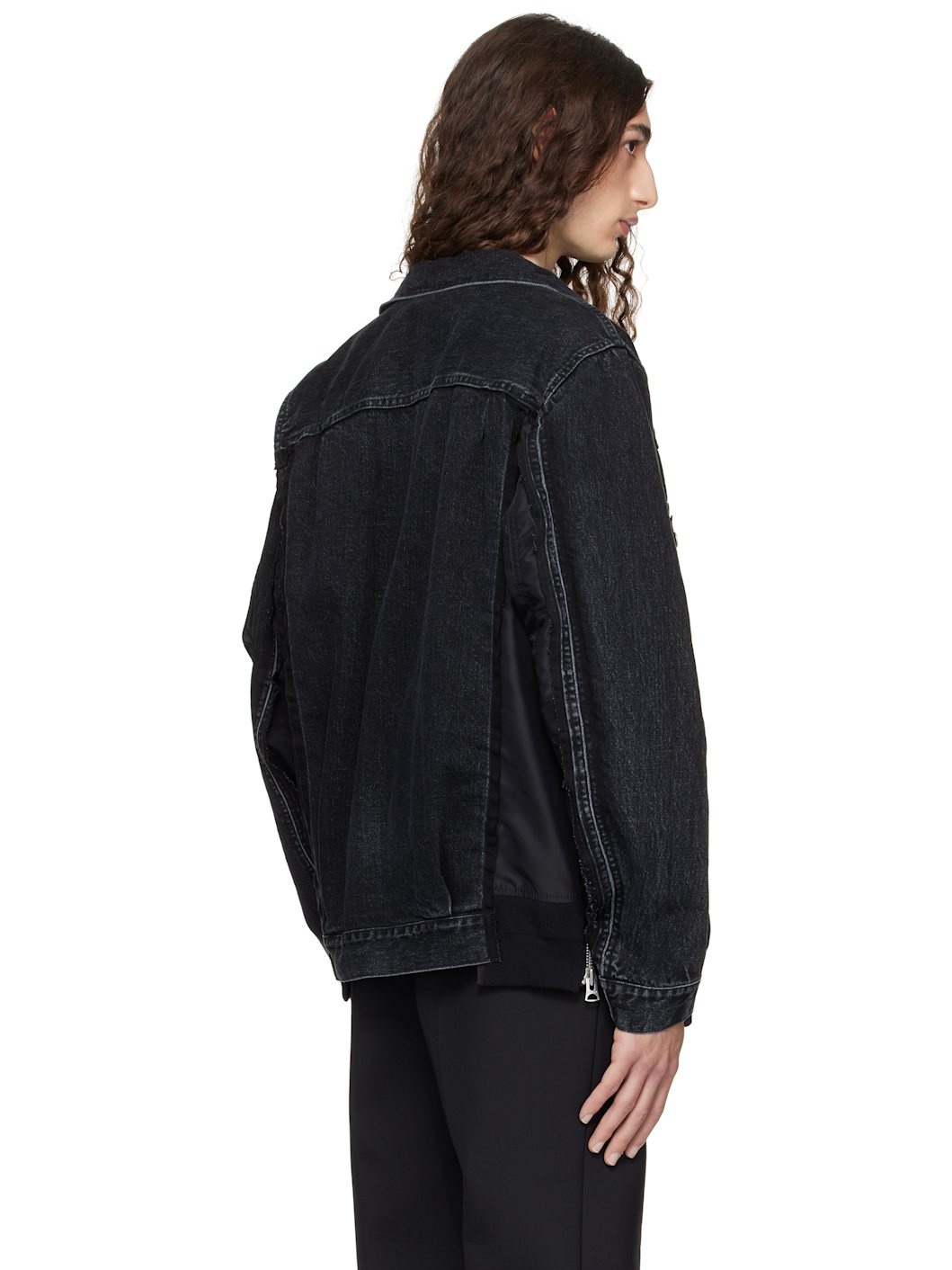 Black Nylon Twill & Denim Jacket - 3
