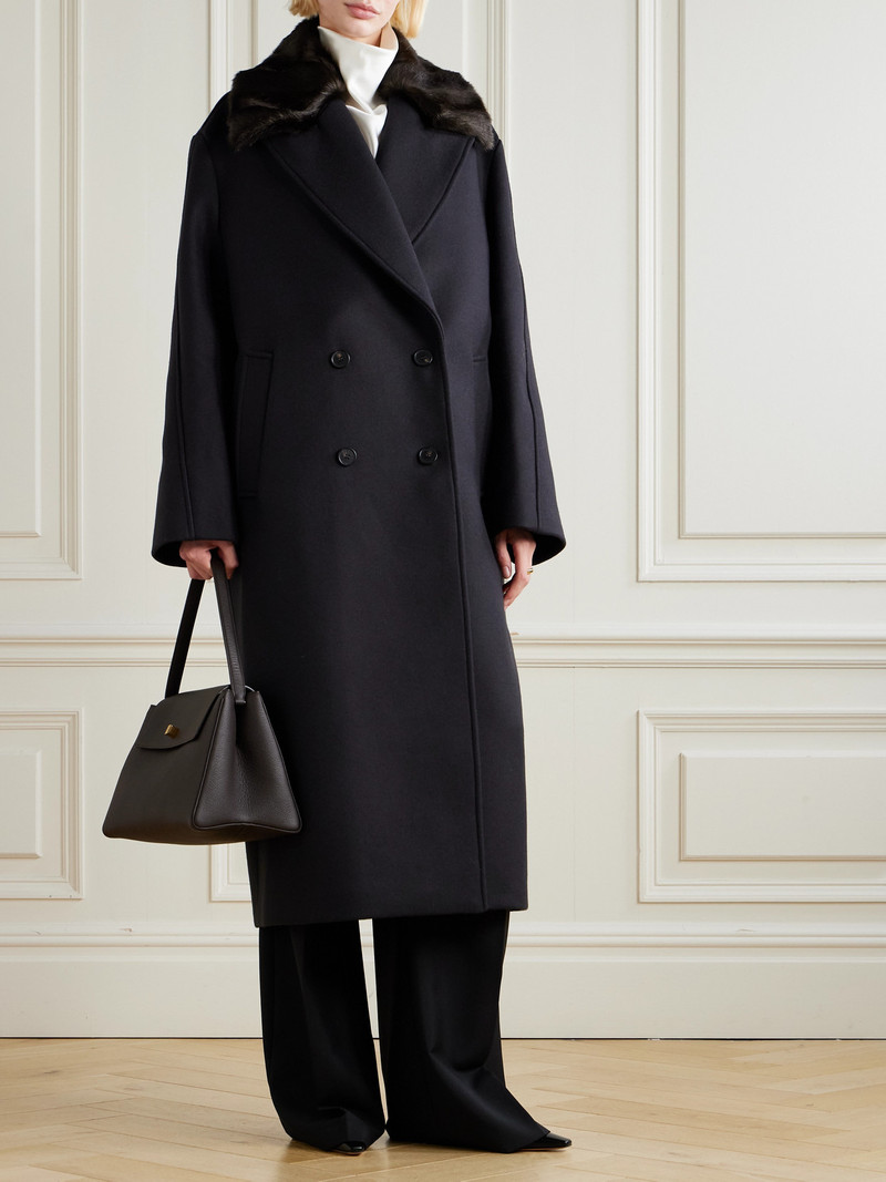 RÓHE Ezra Double-breasted Plush-trimmed Wool-blend Coat outlook
