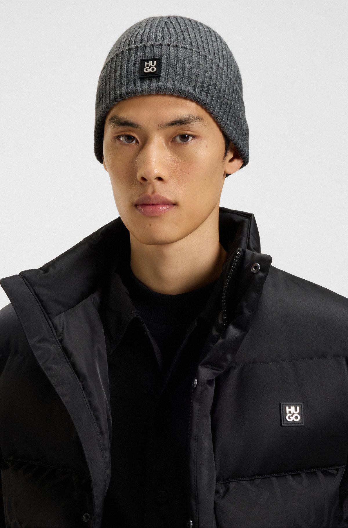 VIRGIN-WOOL BEANIE HAT WITH STACKED-LOGO BADGE - 3