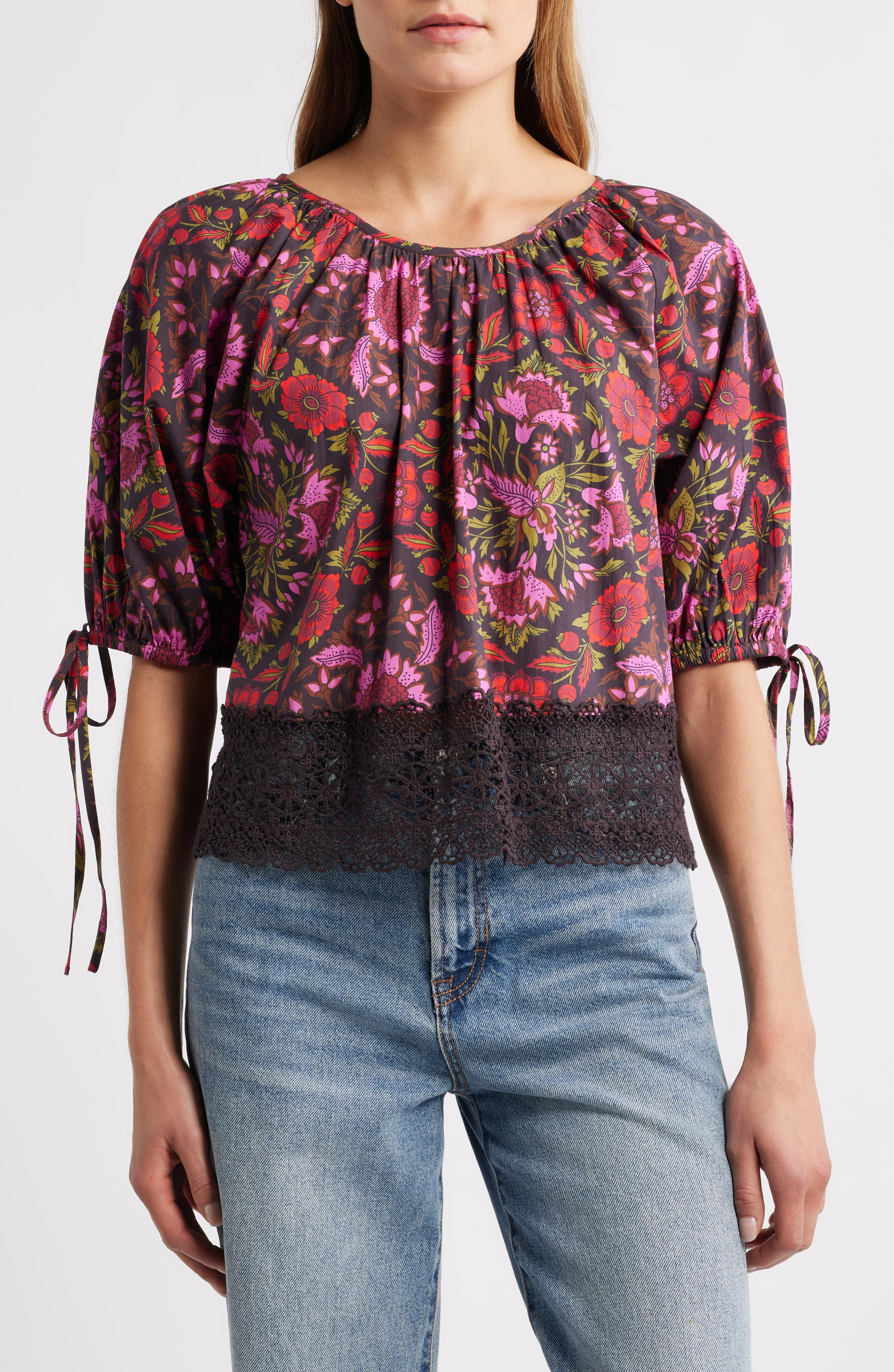LOVE THE LABEL Veda Floral Cotton Top in Tabitha Floral Print at Nordstrom - 1