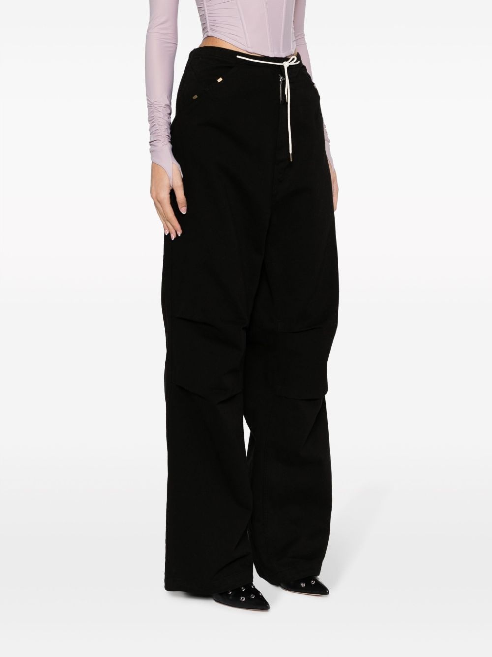 drawstring-waistband cotton trousers - 3