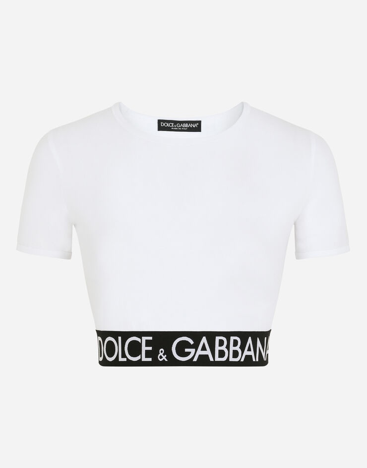 Cropped jersey T-shirt with branded elastic - 3