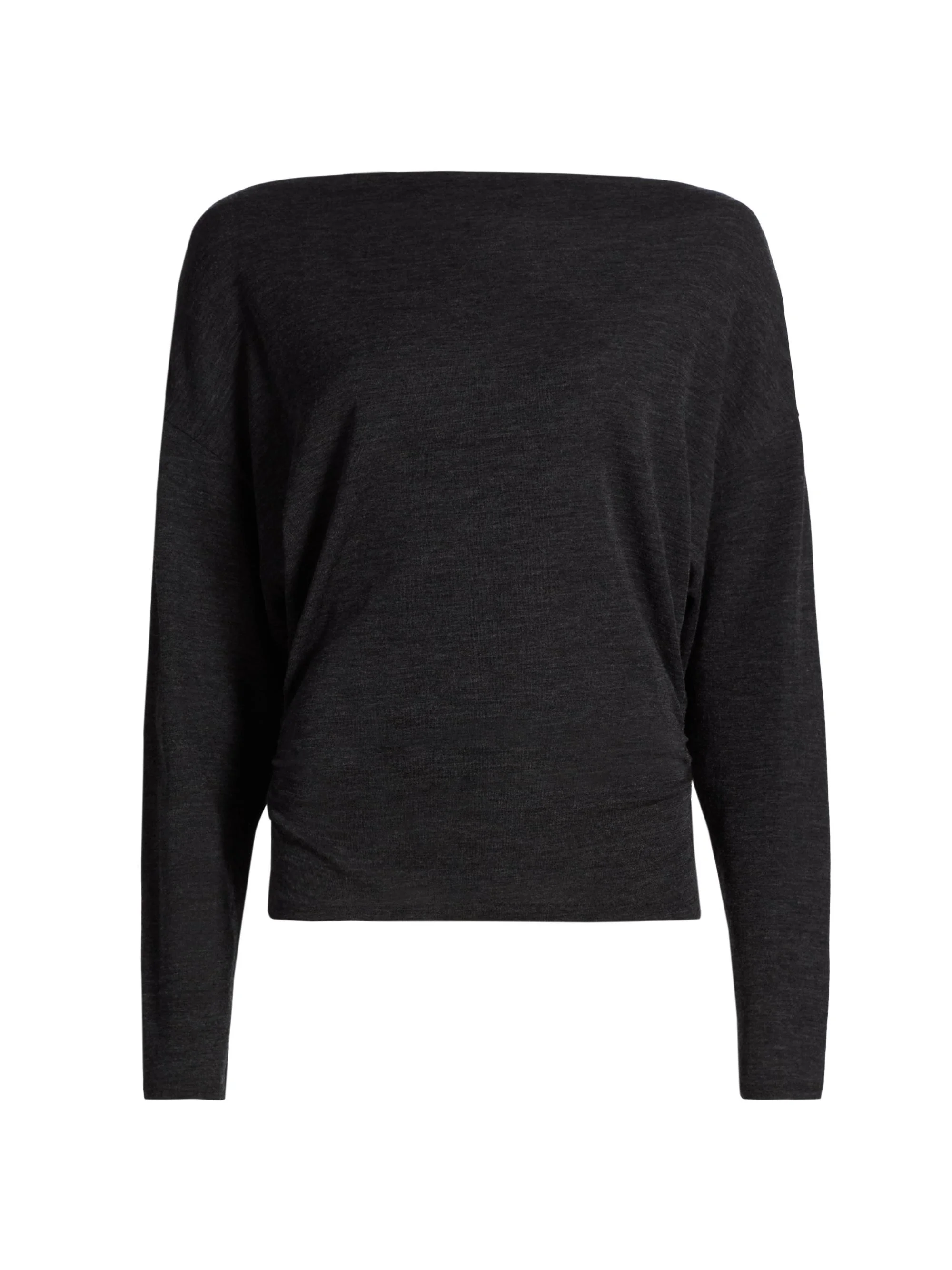 Women's Ruched Wool-Blend Long-Sleeve Top - Dark Grey - 1
