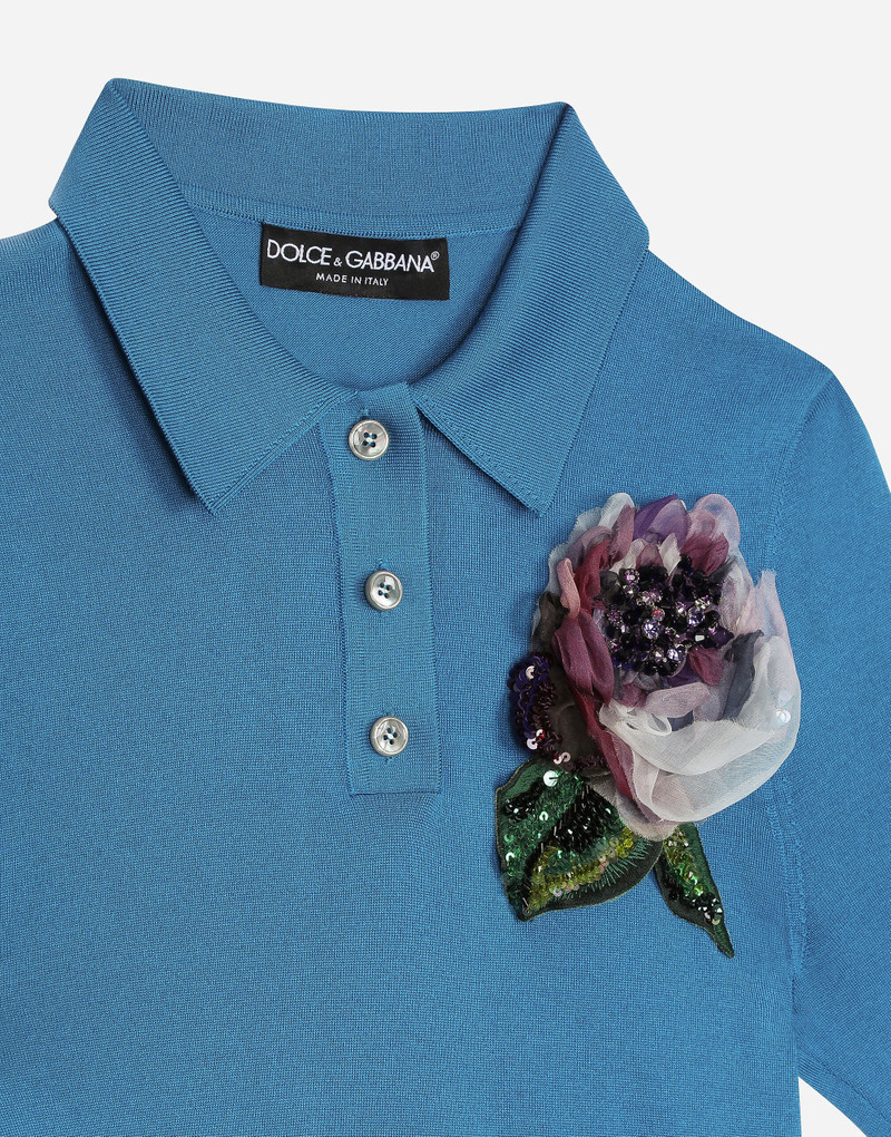 Silk polo-shirt with flower appliqué 3