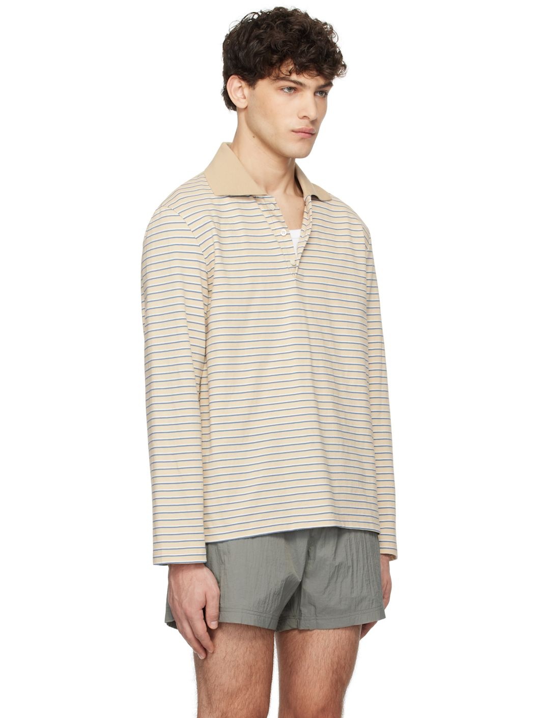 Beige Striped Cotton Polo - 2