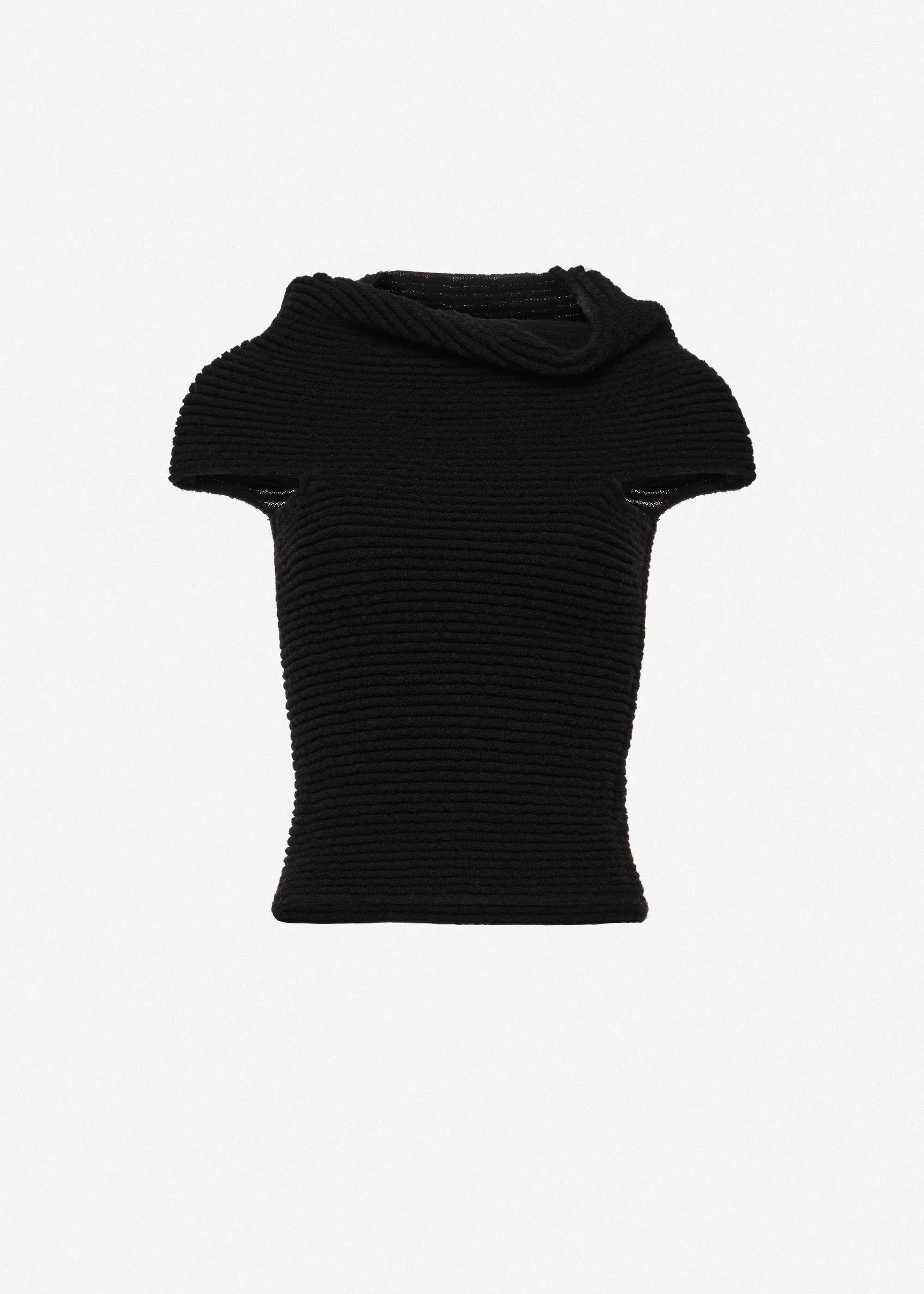 Ribbed cowl-neck knit top in black - 1