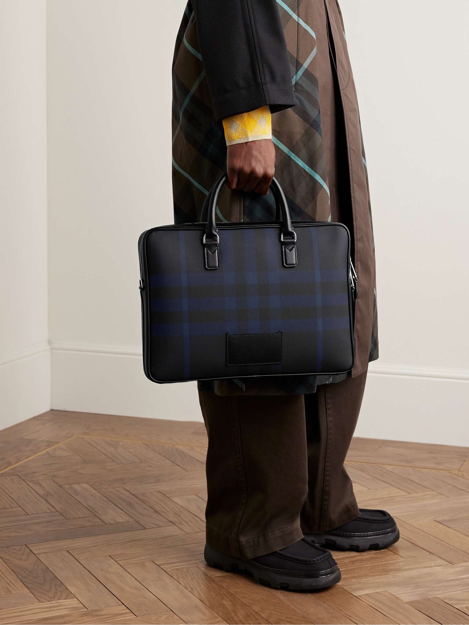 Leather-Trimmed Checked Coated-Canvas Briefcase - 2