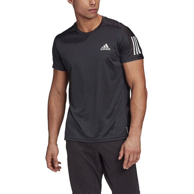 Men's adidas Solid Color Breathable Round Neck Pullover Short Sleeve Black T-Shirt H58591 - 4