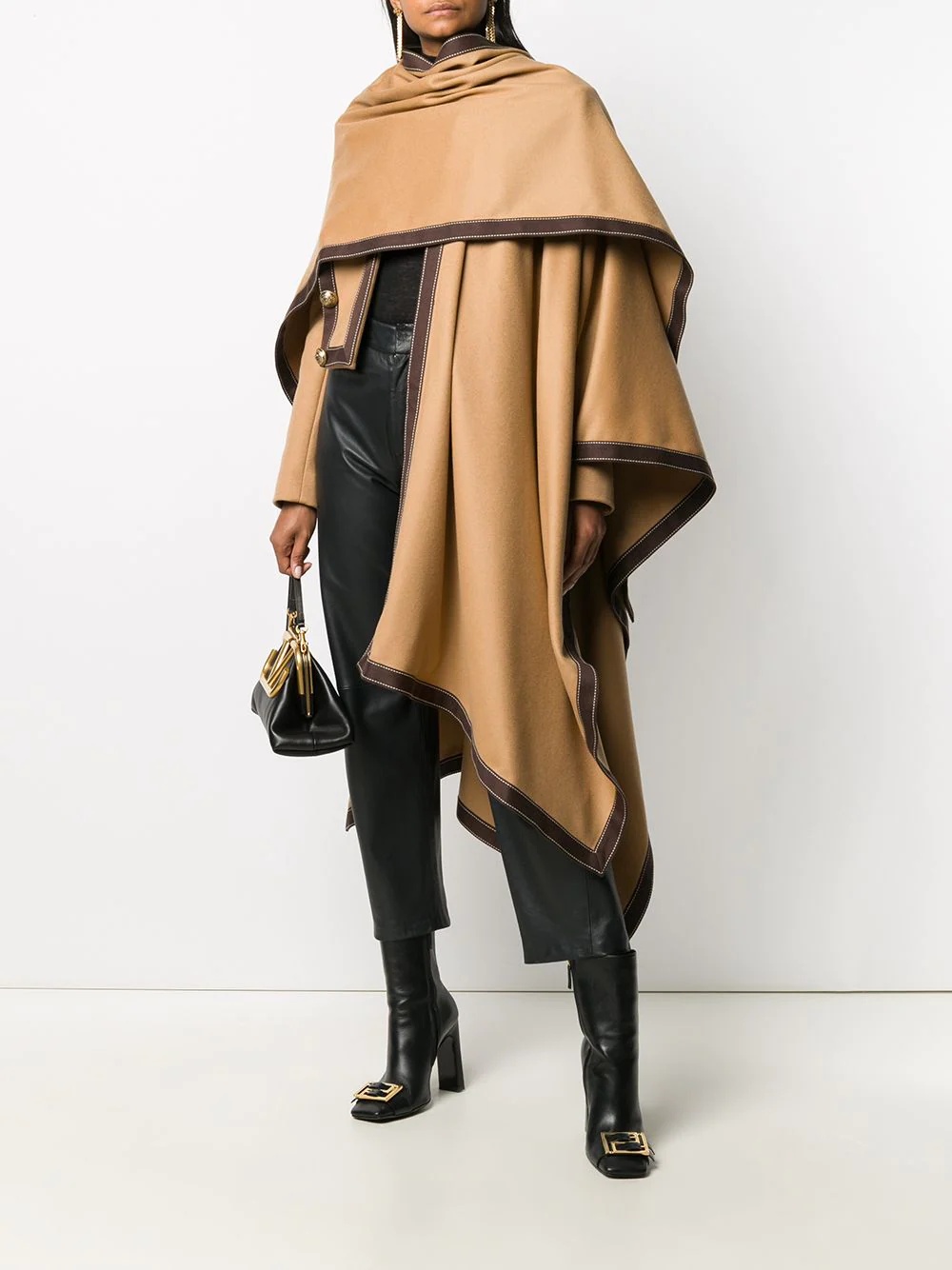 contrast-trim draped poncho - 2