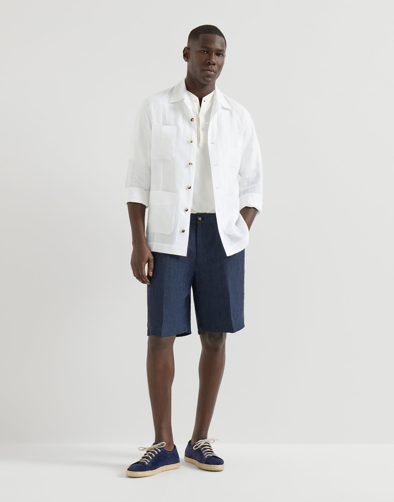 Brunello Cucinelli Lightweight délavé linen Bermuda shorts with elasticated waistband outlook