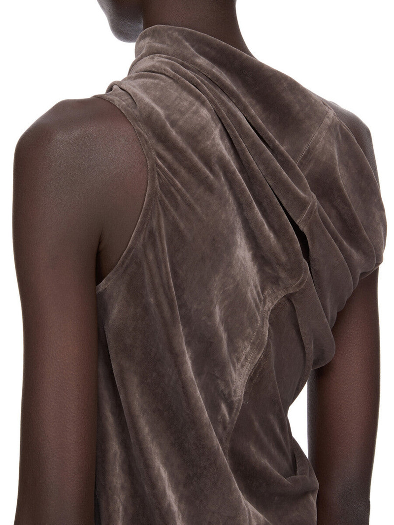 Rick Owens Athena Arrowhead one-shoulder draped crushed-velvet gown Brown outlook