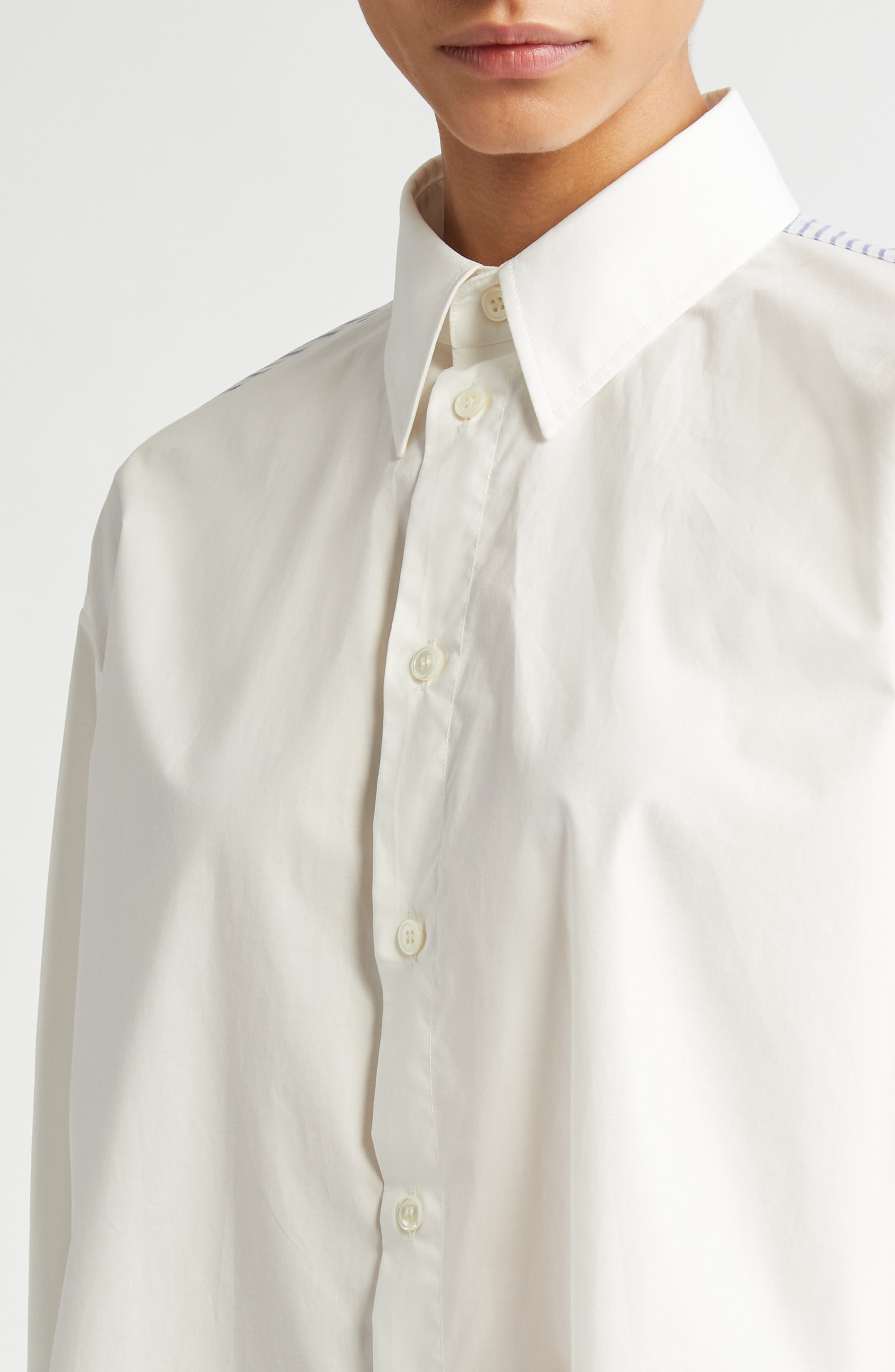 MM6 Maison Margiela Deconstructed Cotton Poplin High-Low Button-Up Shirt in Off White at Nordstrom - 5