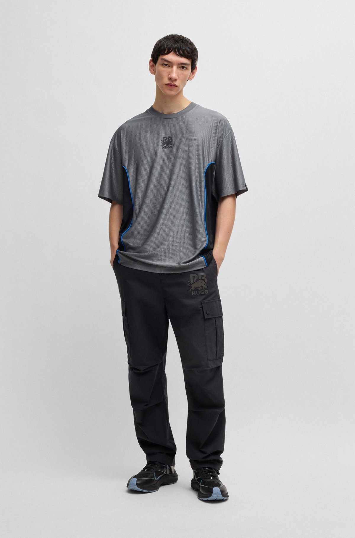 HUGO X RB STRUCTURED-JERSEY T-SHIRT WITH PIPING DETAILS - 4