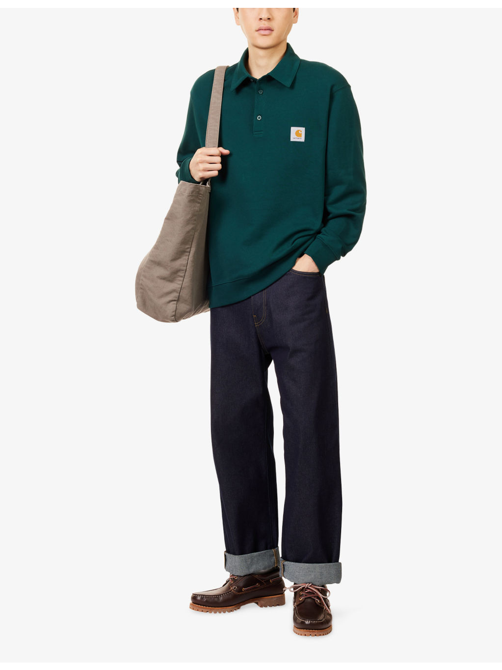 Logo-Patch Long-Sleeve Cotton Polo Sweatshirt - 2