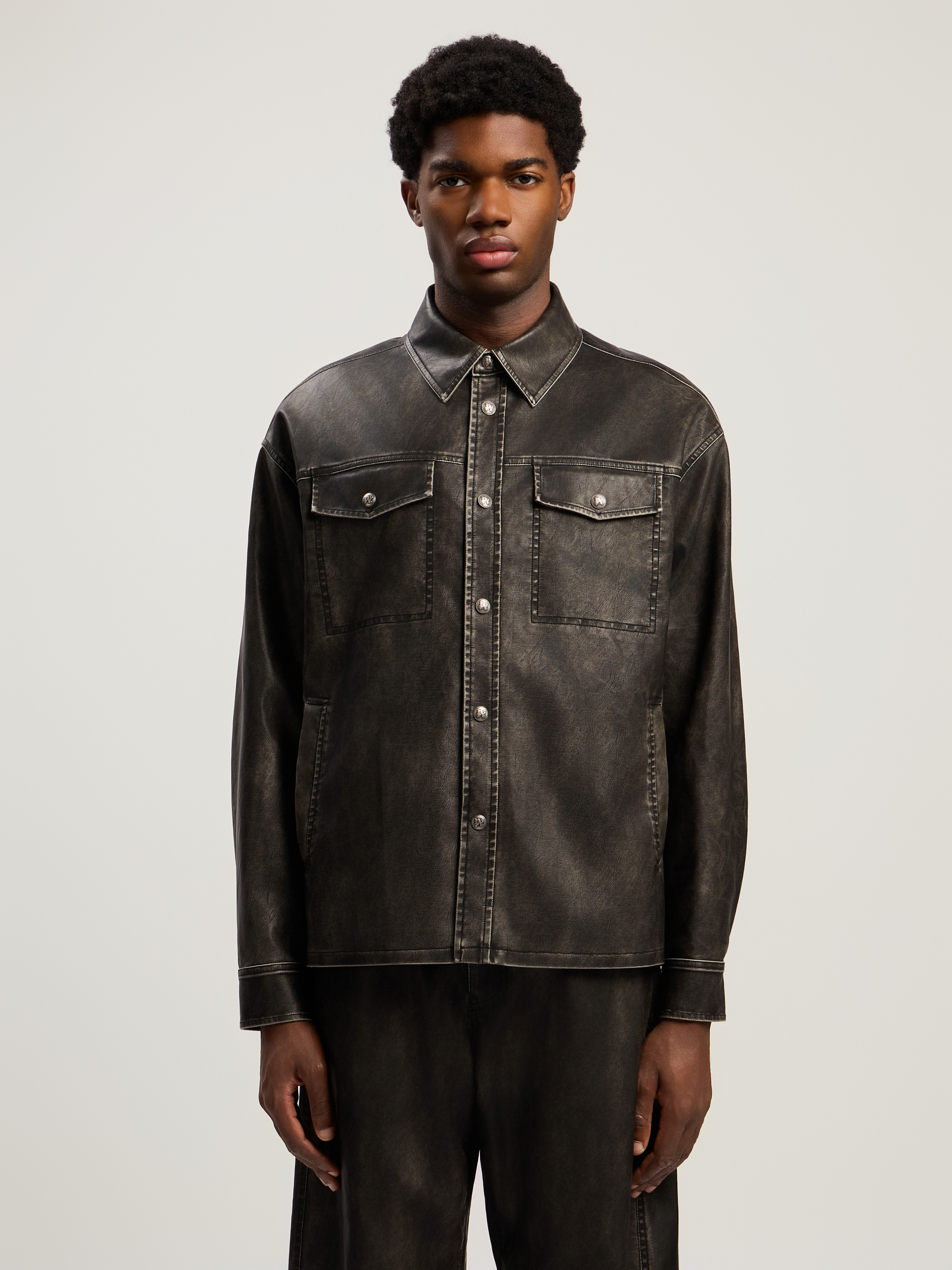 Curved Logo Coated Overshirt - 3
