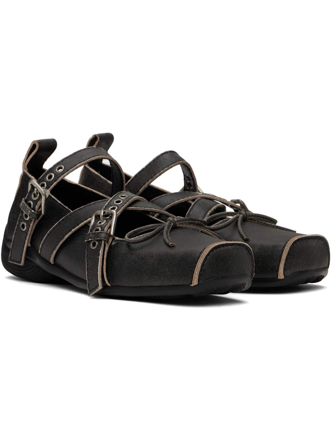 Gray Cross Buckle Ballerina Flats - 4