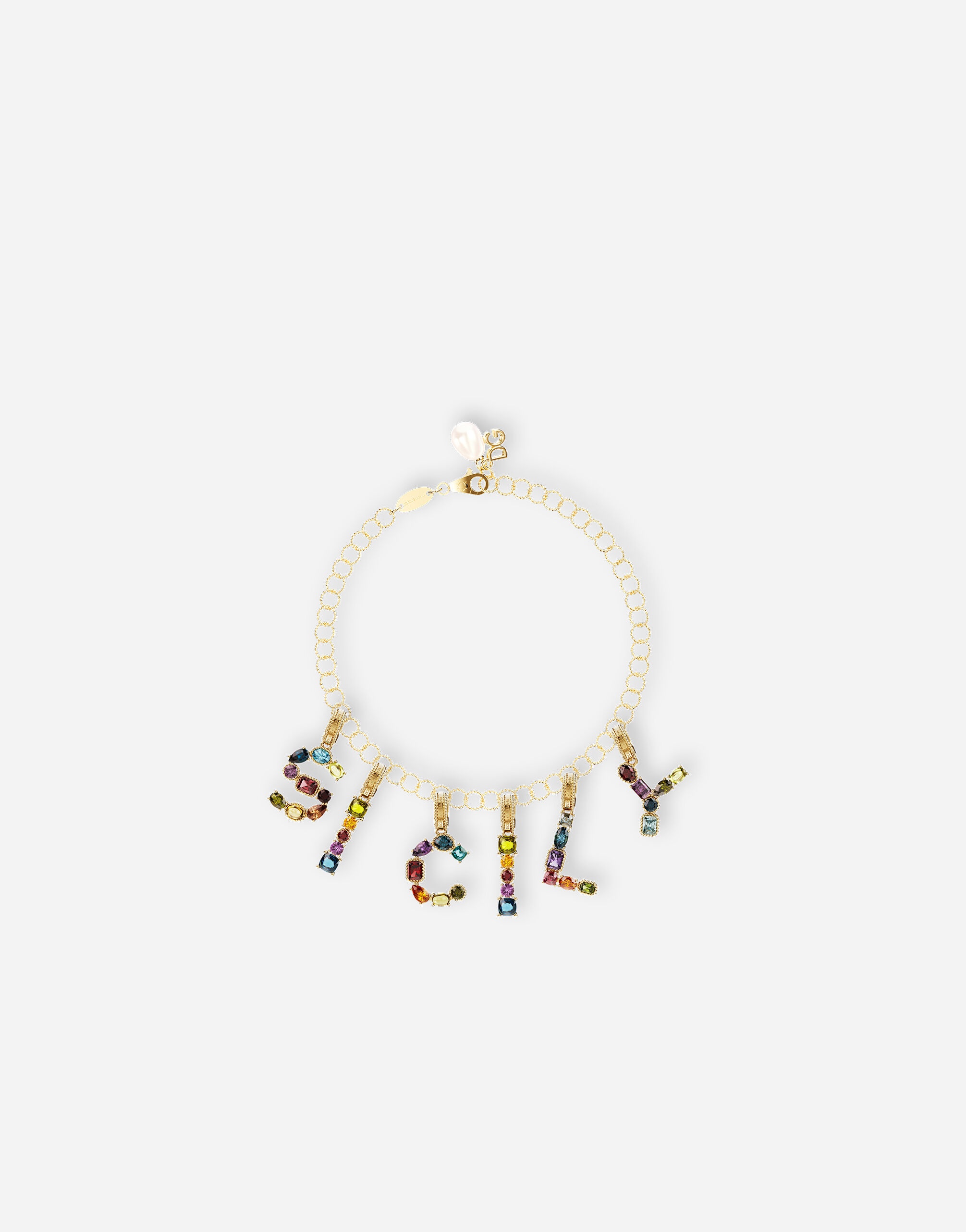 Rainbow alphabet R 18 kt yellow gold charm with multicolor fine gems - 5