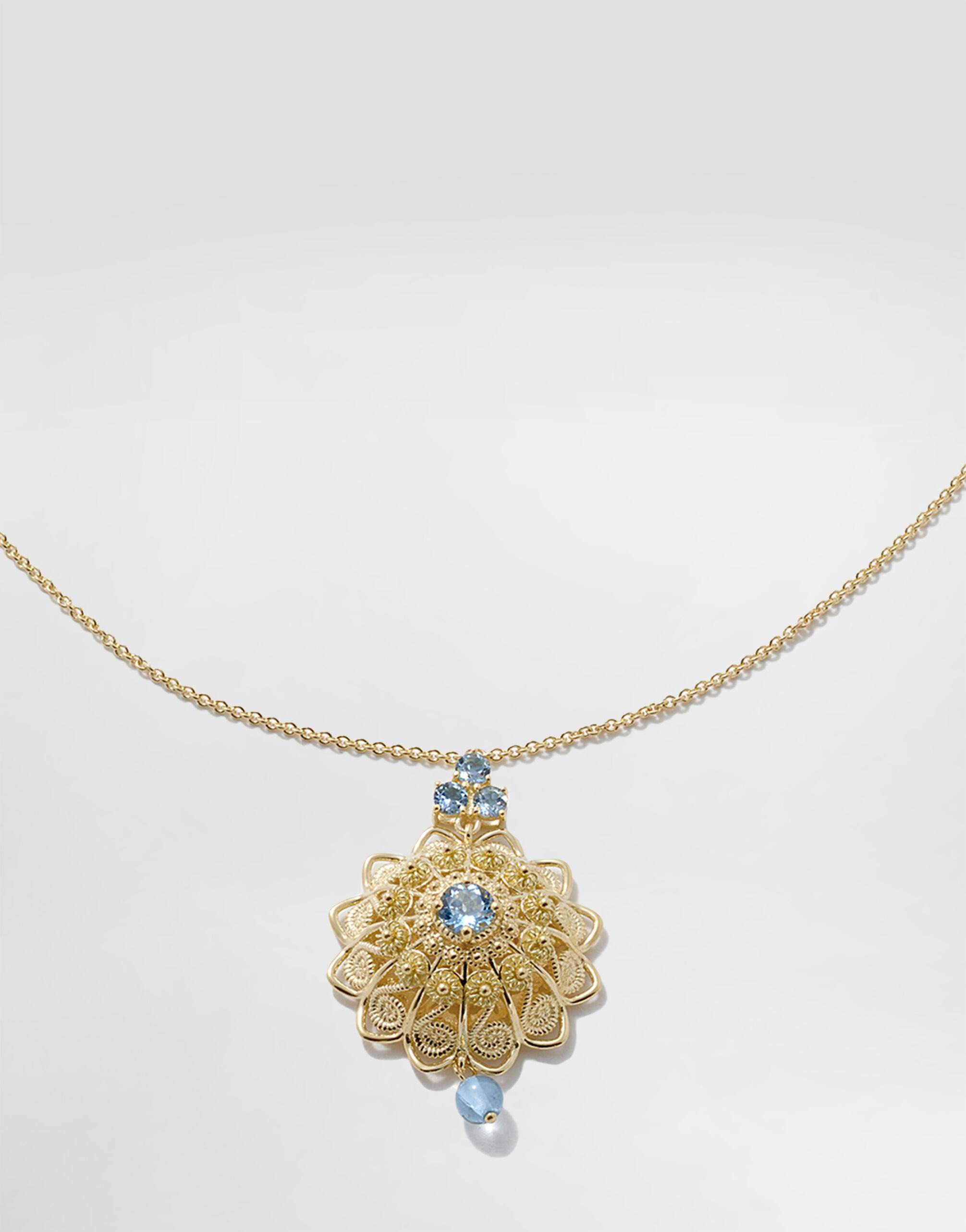 Filigree Necklace 18-carat yellow gold and aquamarines - 2