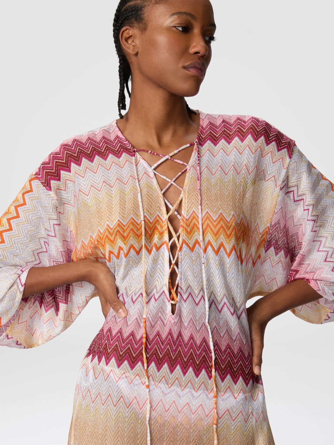 Long cover-up in zigzag lamé viscose blend - 4