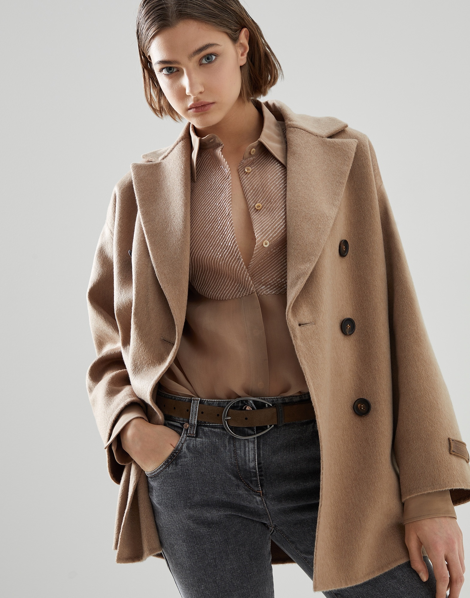 Cashmere double beaver cloth pea coat with Precious patch - 4