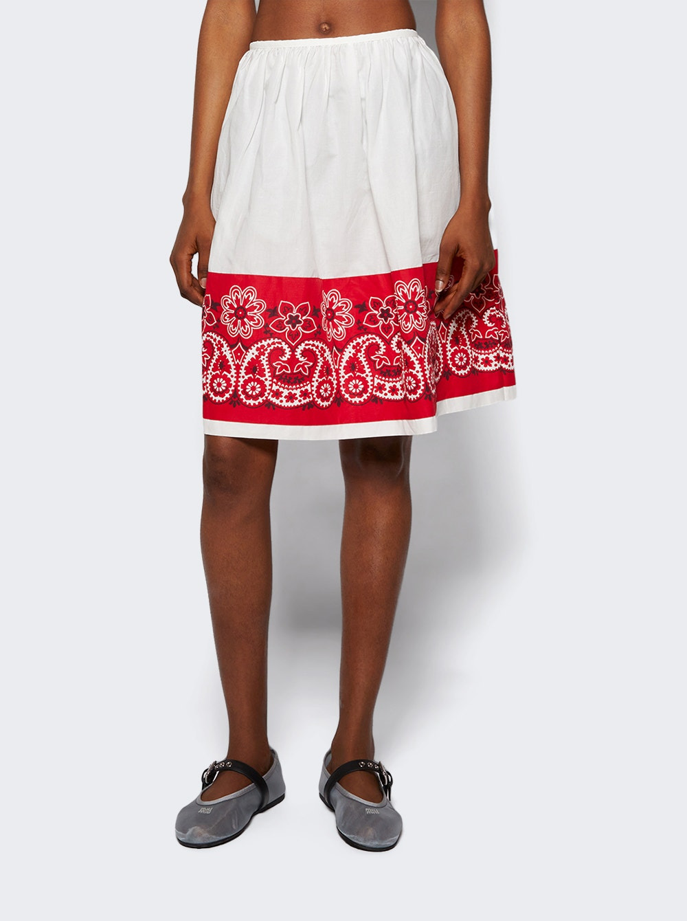 Slubbed Poplin Skirt With Print Bianco And Rosso - 2