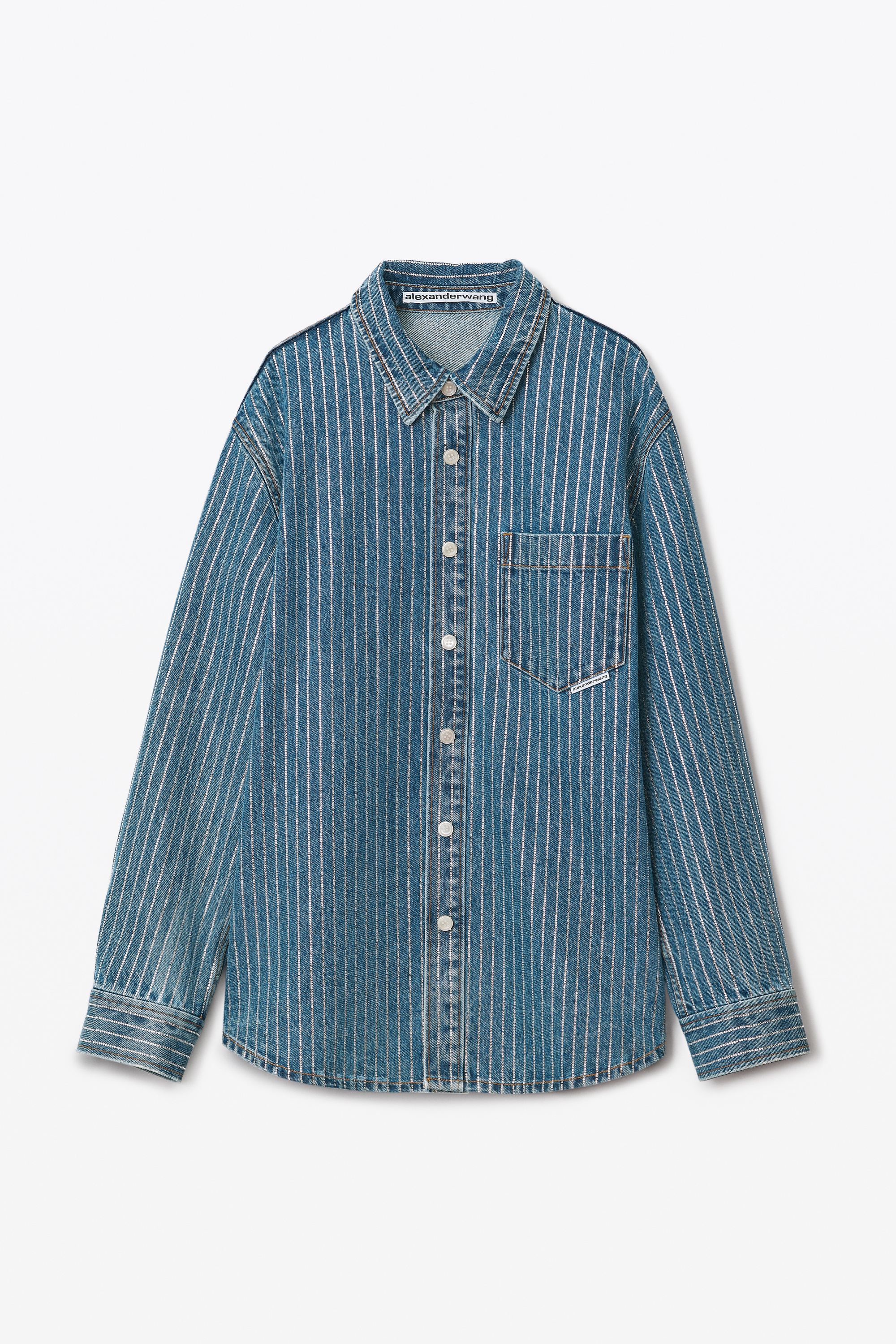 CRYSTAL STRIPE OVERSIZED SHIRT IN DENIM - 1