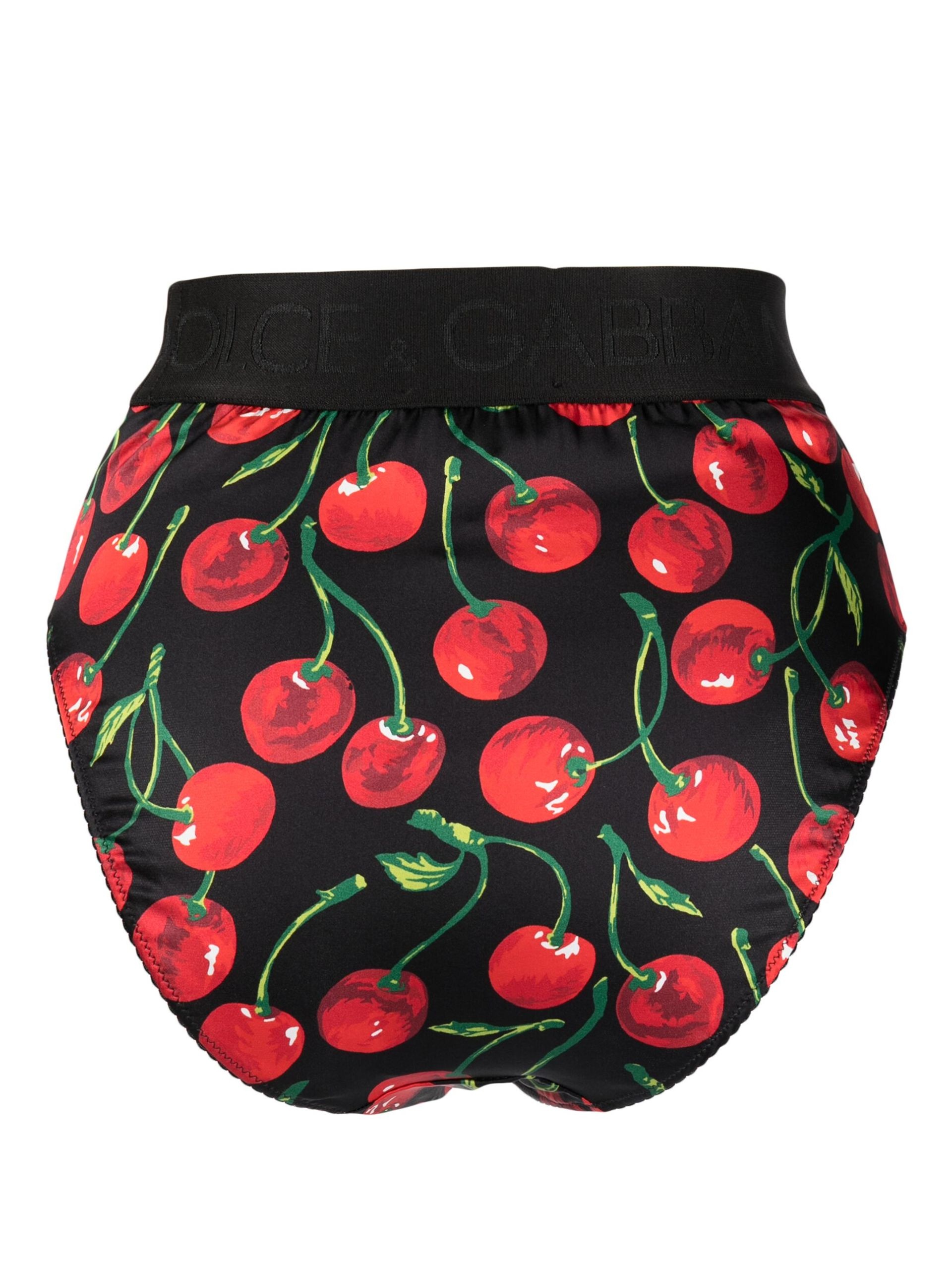 Black And Red Cherry Print Briefs - 2