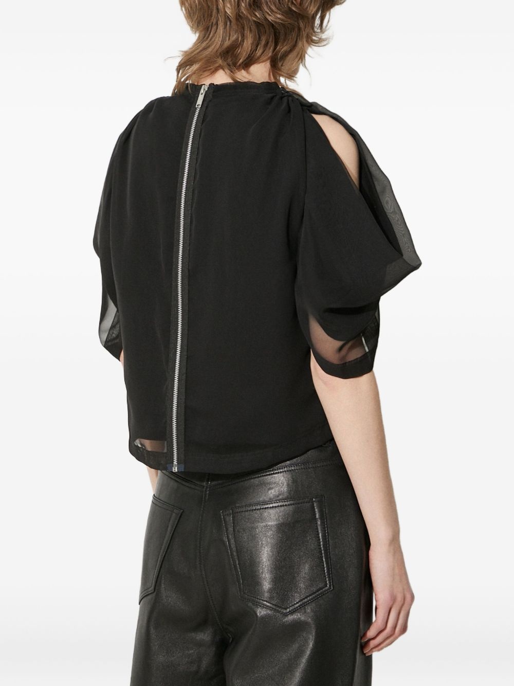 puff-sleeve sheer-panel top - 4