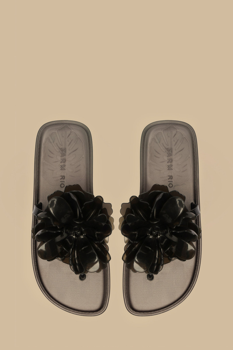 Black Flower Jelly Flat Sandal 3