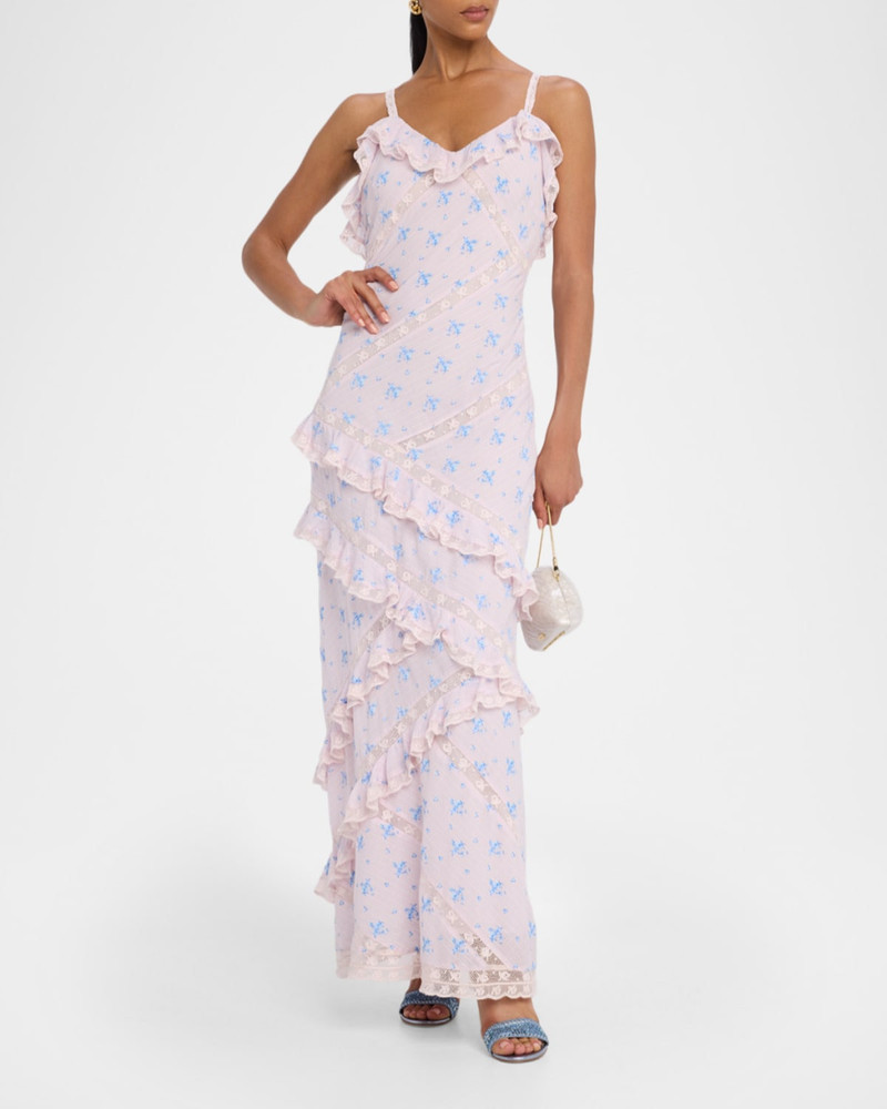 LoveShackFancy Nocelle Floral Cotton Ruffle Maxi Dress outlook