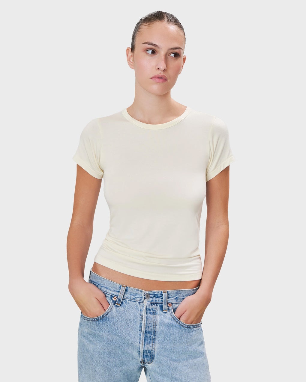T-Shirt Fitted Crewneck Short Sleeve Cream - 3