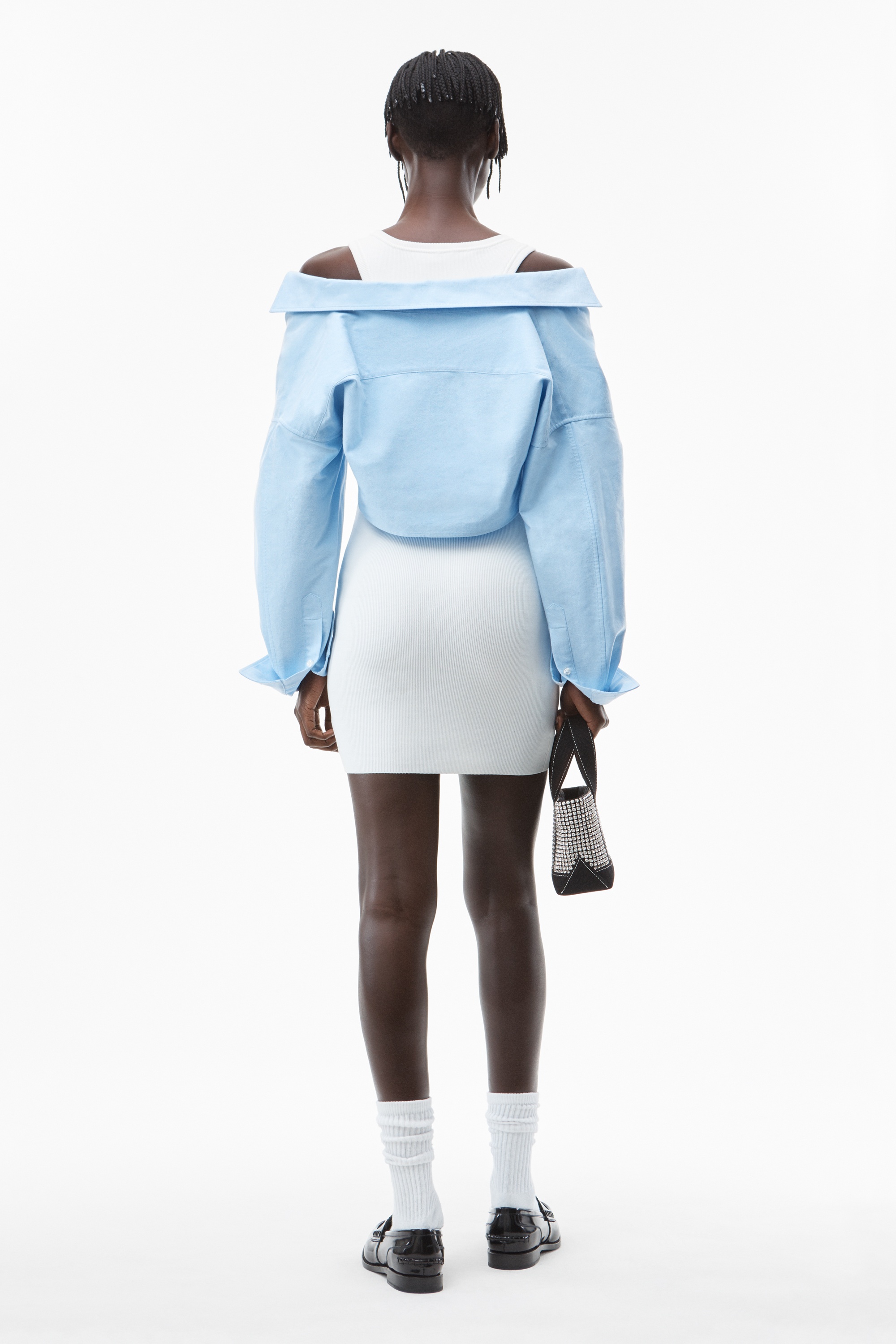 HYBRID DRESS IN COTTON RIB AND OXFORD - 4