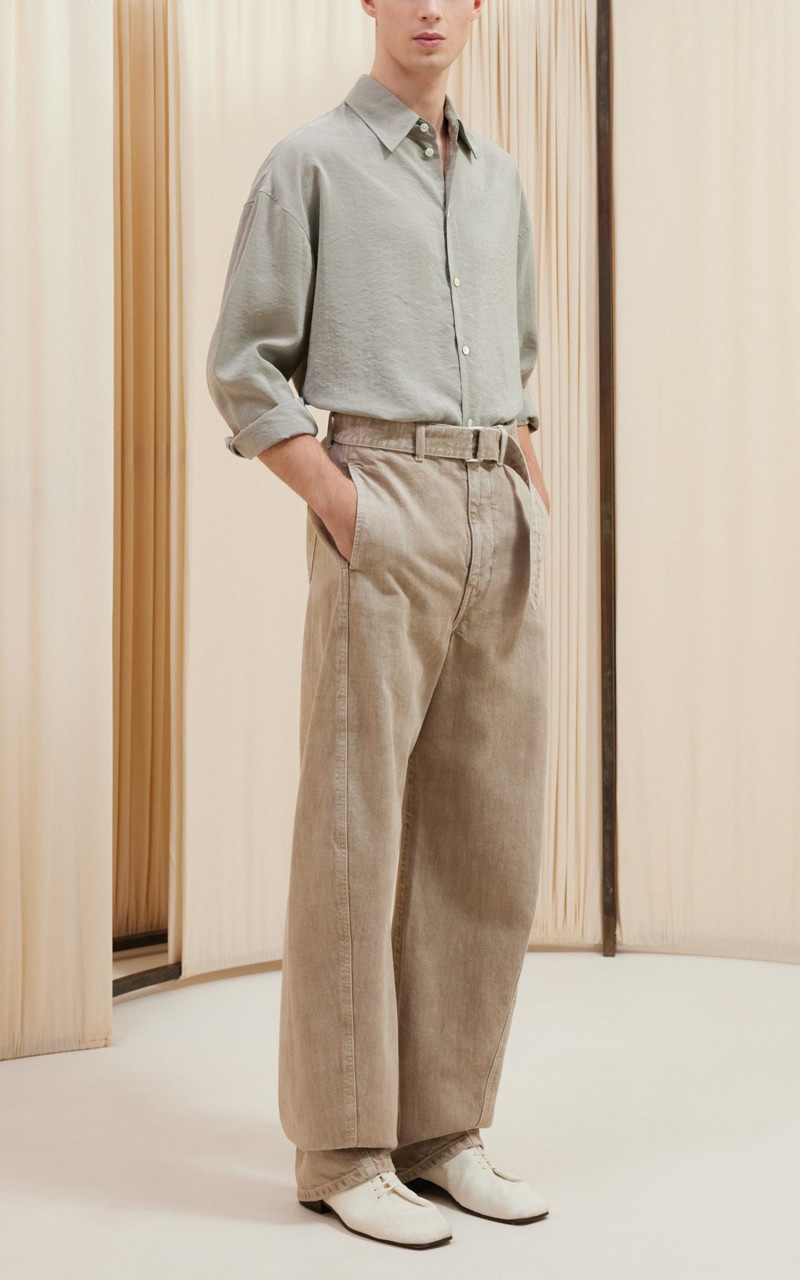 Lemaire TWISTED BELTED PANTS HEAVY SNOWY DENIM SNOW BEIGE