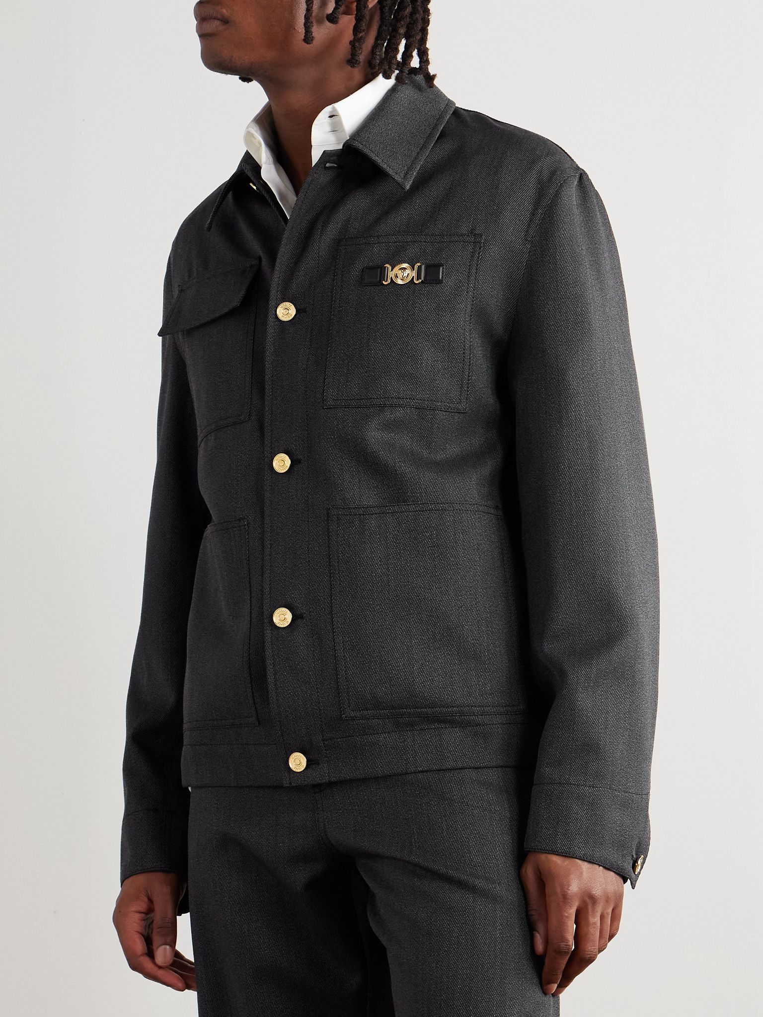 Embellished Wool-Mouliné Blouson Jacket Gray - 3