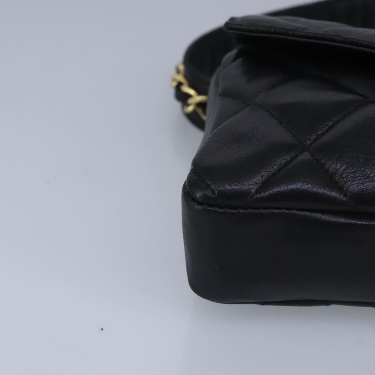 CHANEL Matelasse Chain Waist Bag Lamb Skin Black Gold CC - 15
