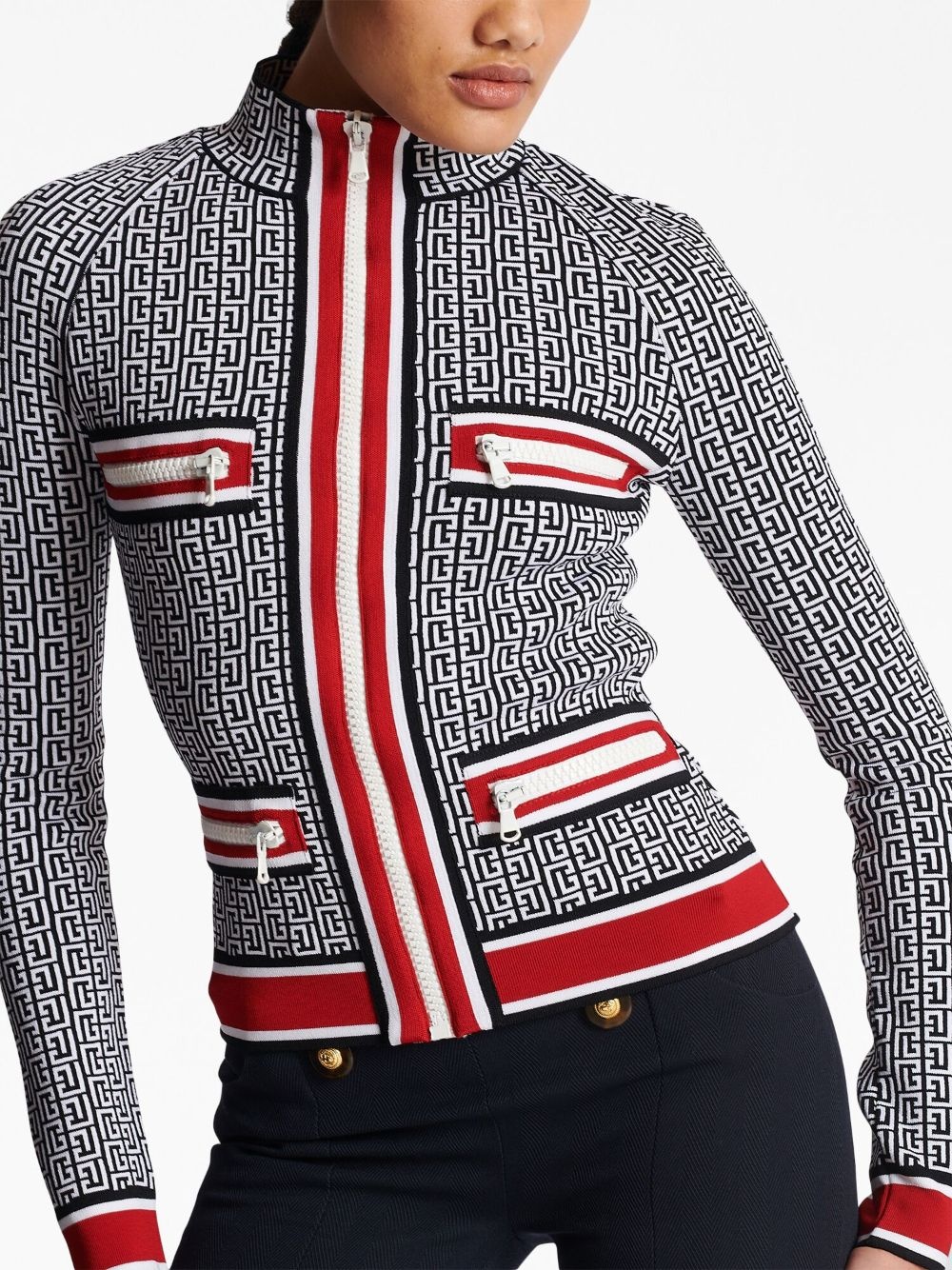 monogram-jacquard zip-up cardigan - 6