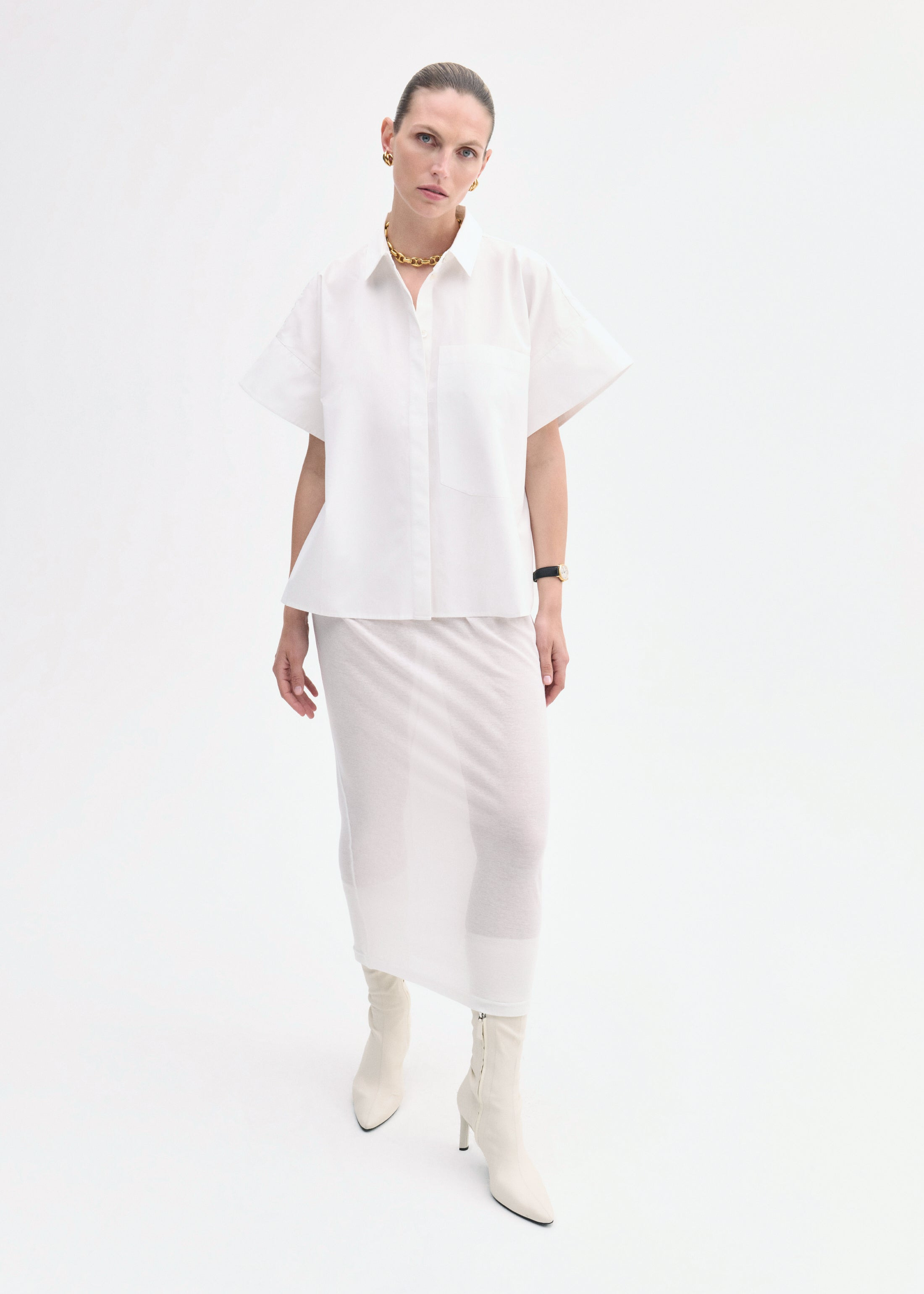 Boxy Short Sleeve Shirt in Cotton Poplin - 3
