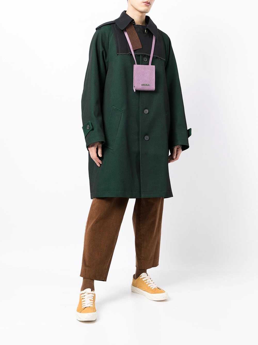 asymmetric colour-blocked button-up coat - 6