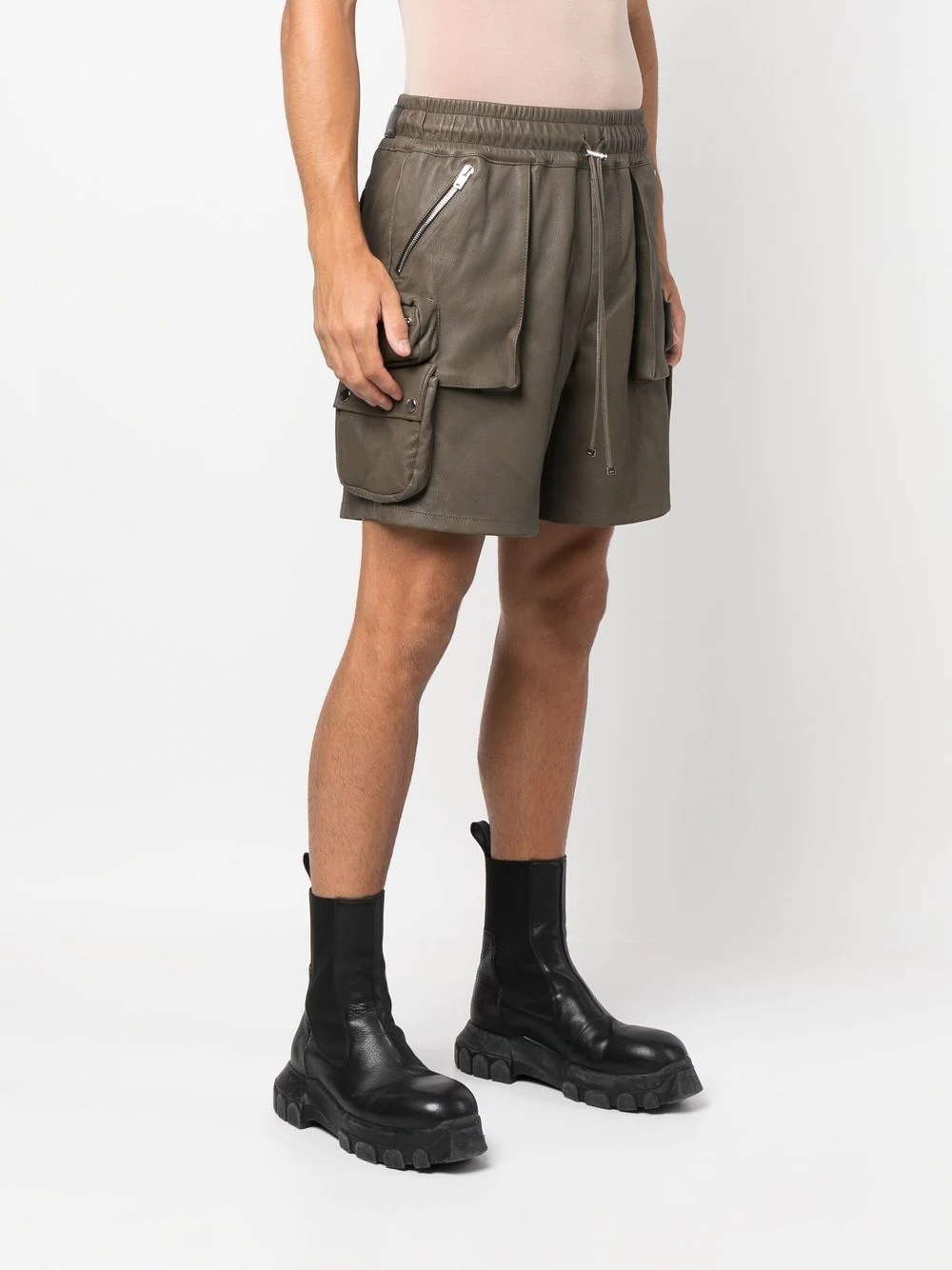 multi-pocket leather shorts - 3