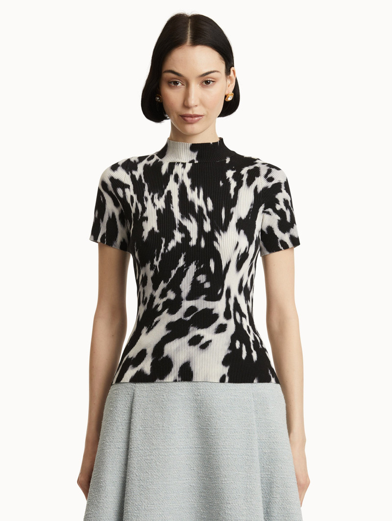 Oscar de la Renta COWHIDE PRINTED RIBBED PULLOVER outlook