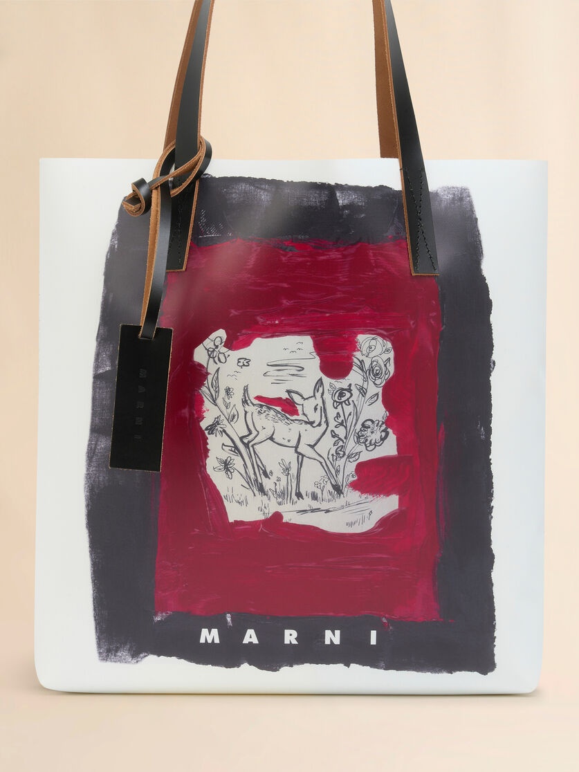 WHITE AND BLACK TRIBECA TOTE WITH FAWN PRINT - 5