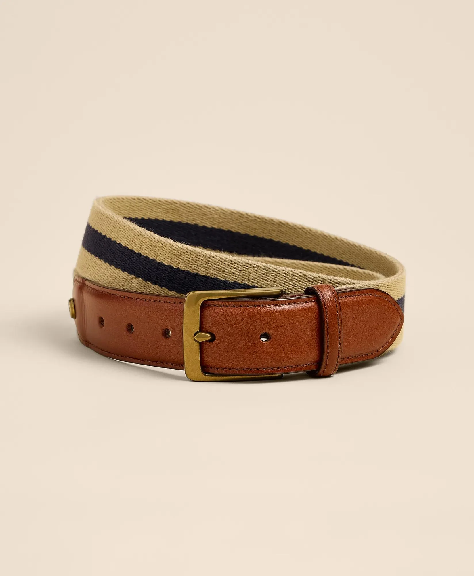 Cotton Web Striped Leather-Accent Belt - 1