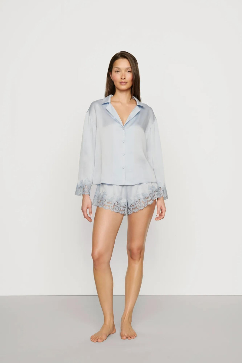 Washable Silk with Lace Embroidery Long Sleeve Top & Short PJ Set 1