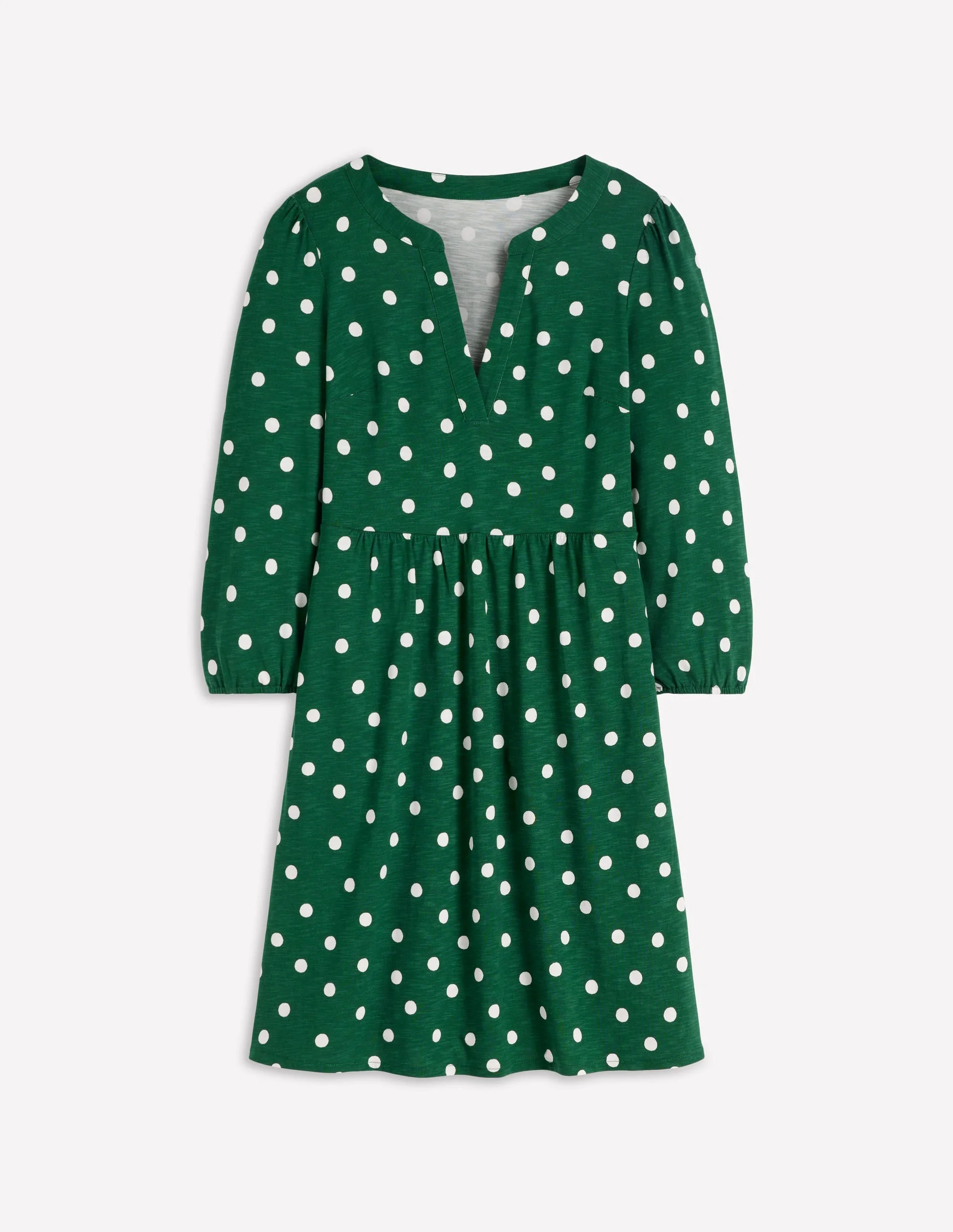 Cathy Notch Neck Jersey Dress-Hunter Green, Painted Dot - 1