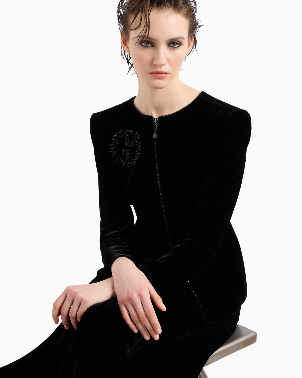 VELVET ZIP-UP JACKET WITH BOW DETAIL AND EMBROIDERY - 7