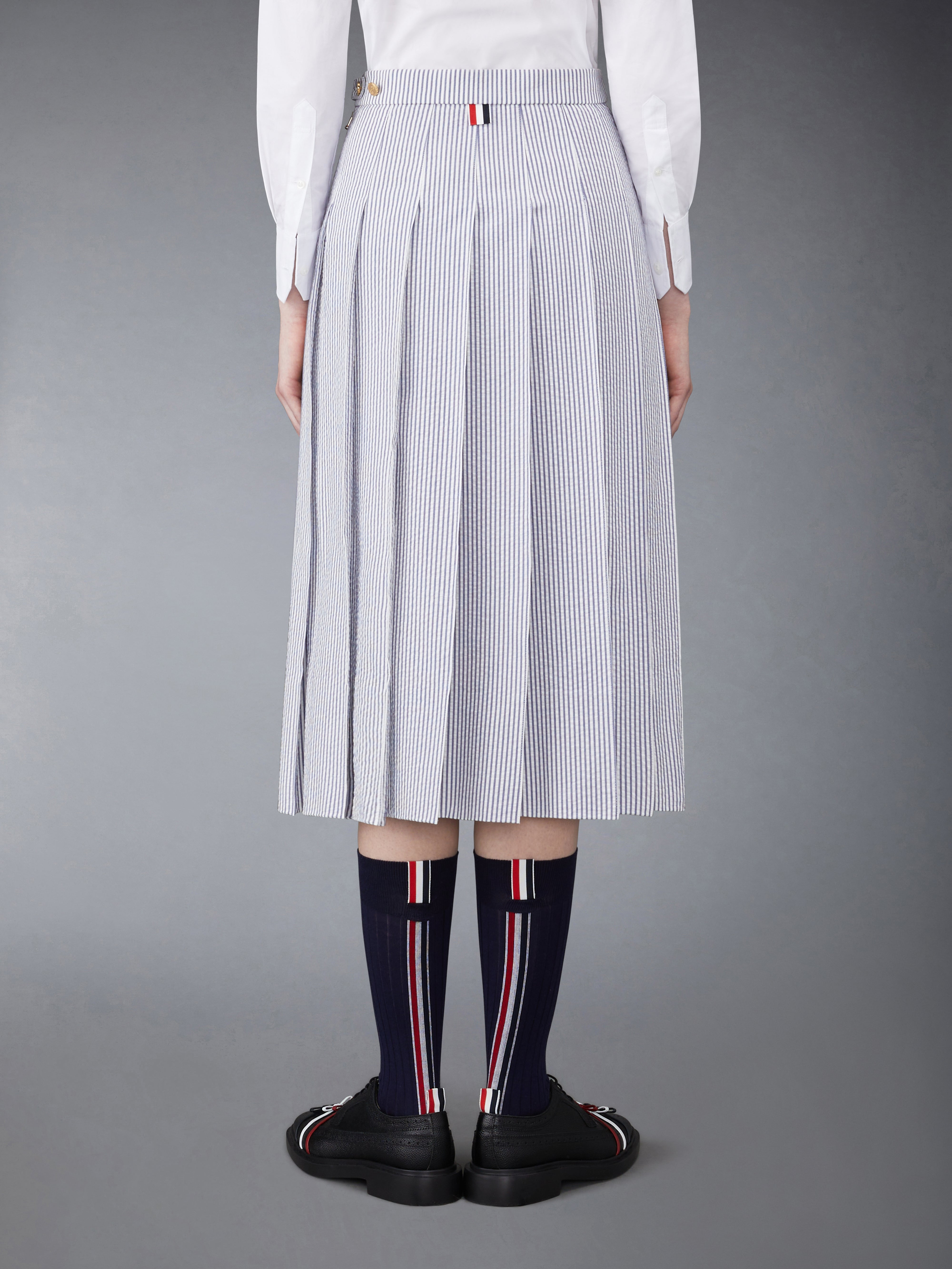 BELOW KNEE DROPPED BACK PLEATED SKIRT IN SEERSUCKER - 3