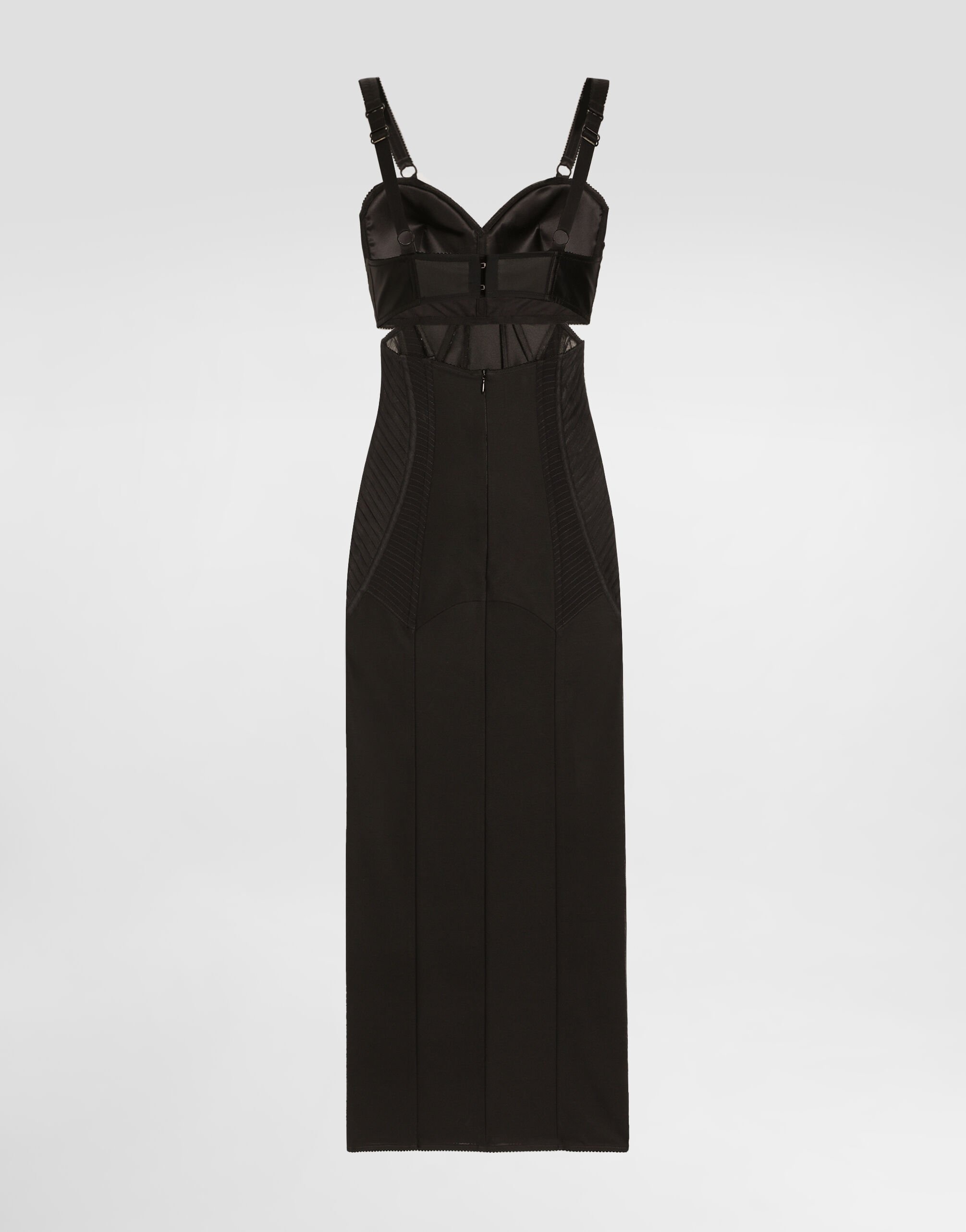 Calf-length satin and lace dress with corset details - 5