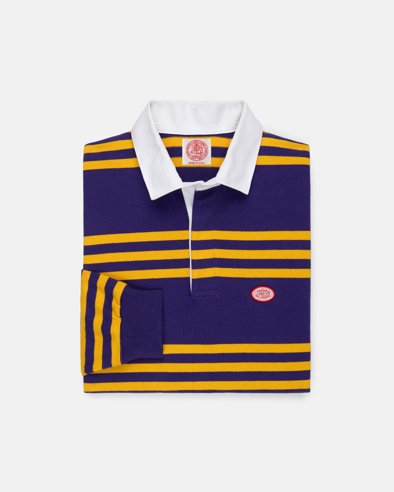 J. PRESS MADE-IN-USA PURPLE TRIPLE STRIPE J. PRESS SEAL COTTON RUGBY outlook