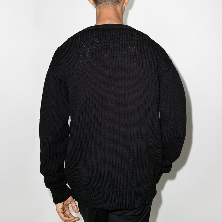 Off-White Logo Intarsia V neck single breasted Knit Cardigan Loose Fit Black OMHB014C99KNI0011020 - 3